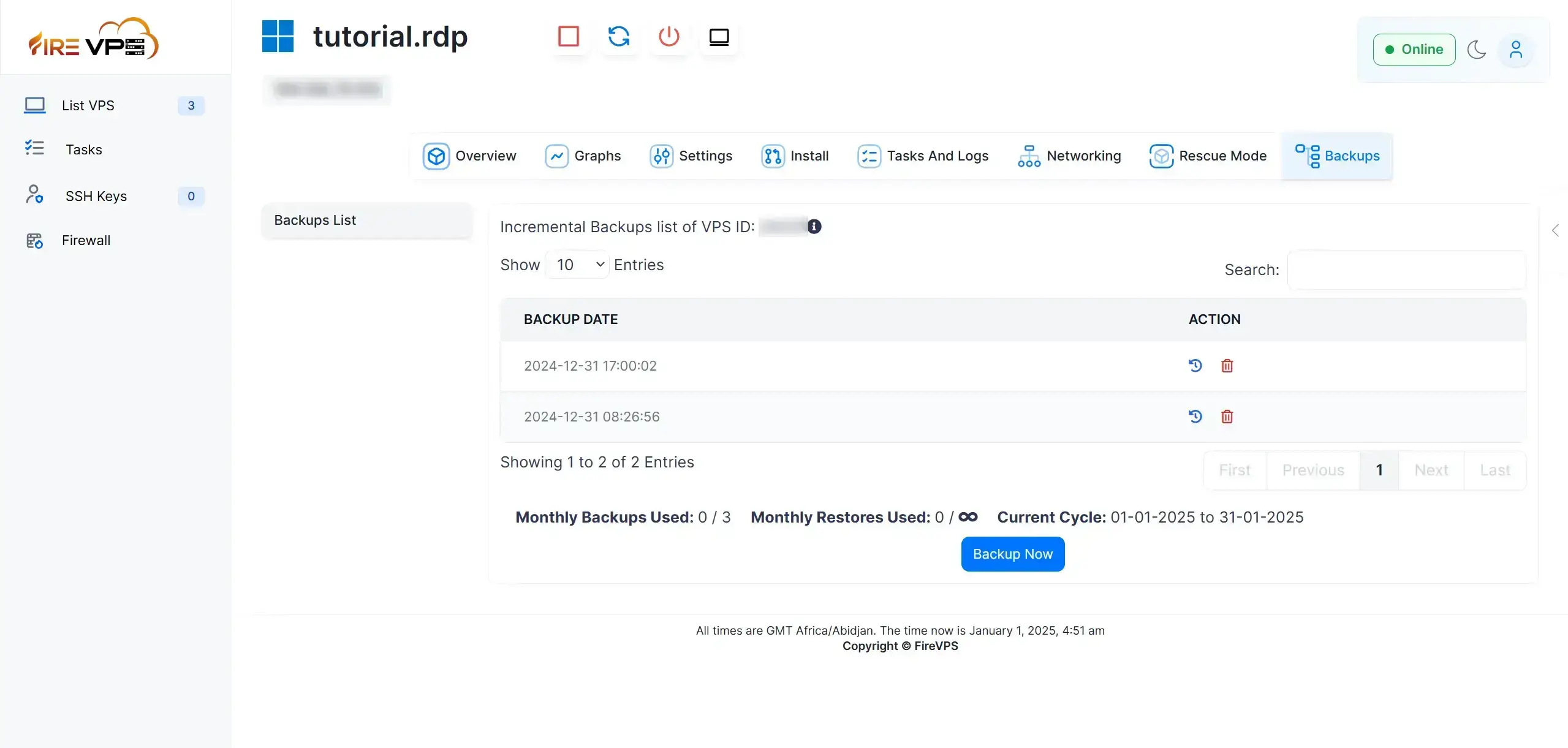 VPS Server Control Panel Backups