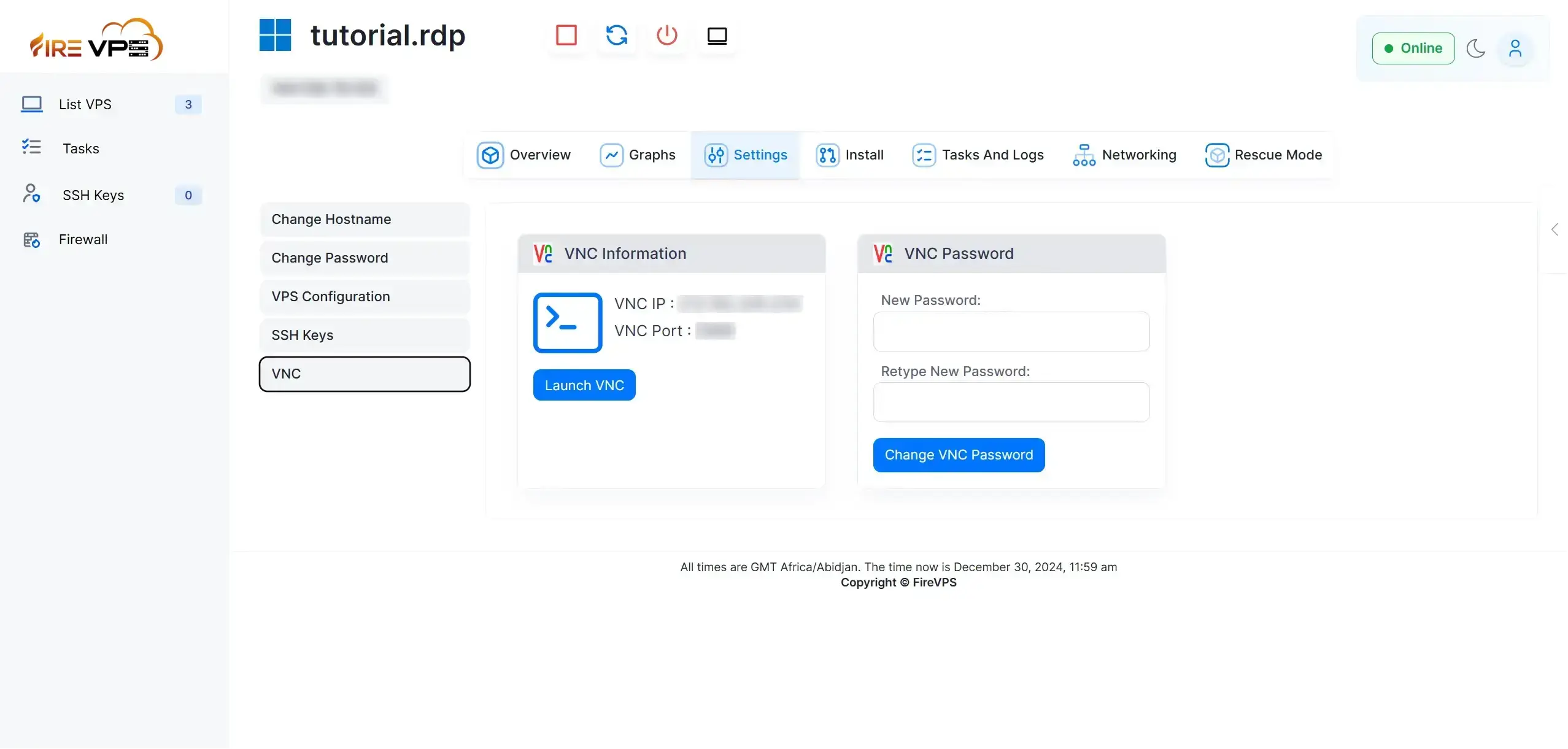 VPS Server Control Panel VNC Access